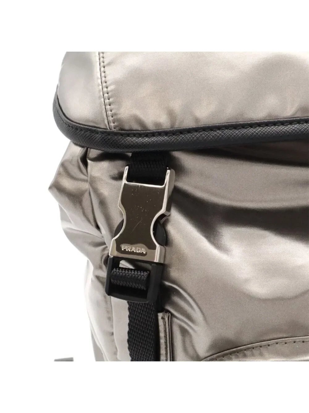 Prada Triangle Logo Backpack Shoulder Bag Nylon Metallic Silver